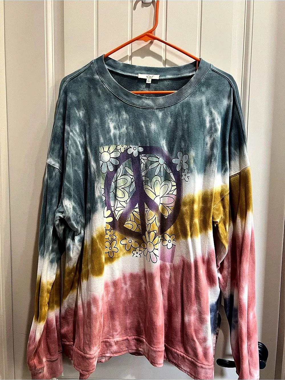 Easel Tie Dye Peace Sign Floral Sweatshirt Top Small Oversized Boho
